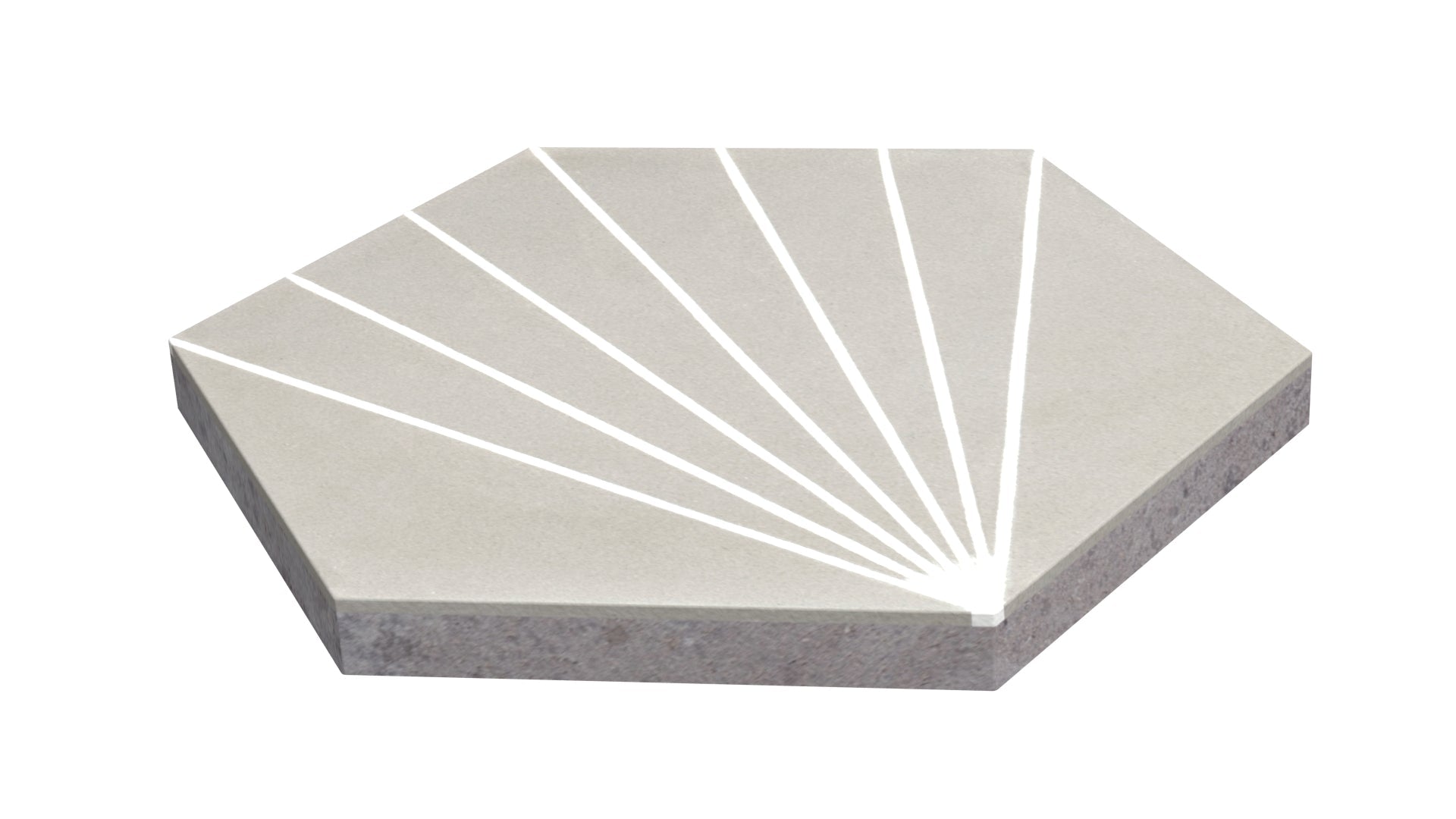NH23-036 -G&W2219 by New York Cement Tile: hexagonal concrete tile with white lines radiating from one corner.
