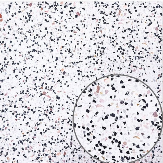 TERRAZZO 24X24 - Palm Springs by New York Cement Tile: white floor with black, gray, brown specks; stylish and durable.
