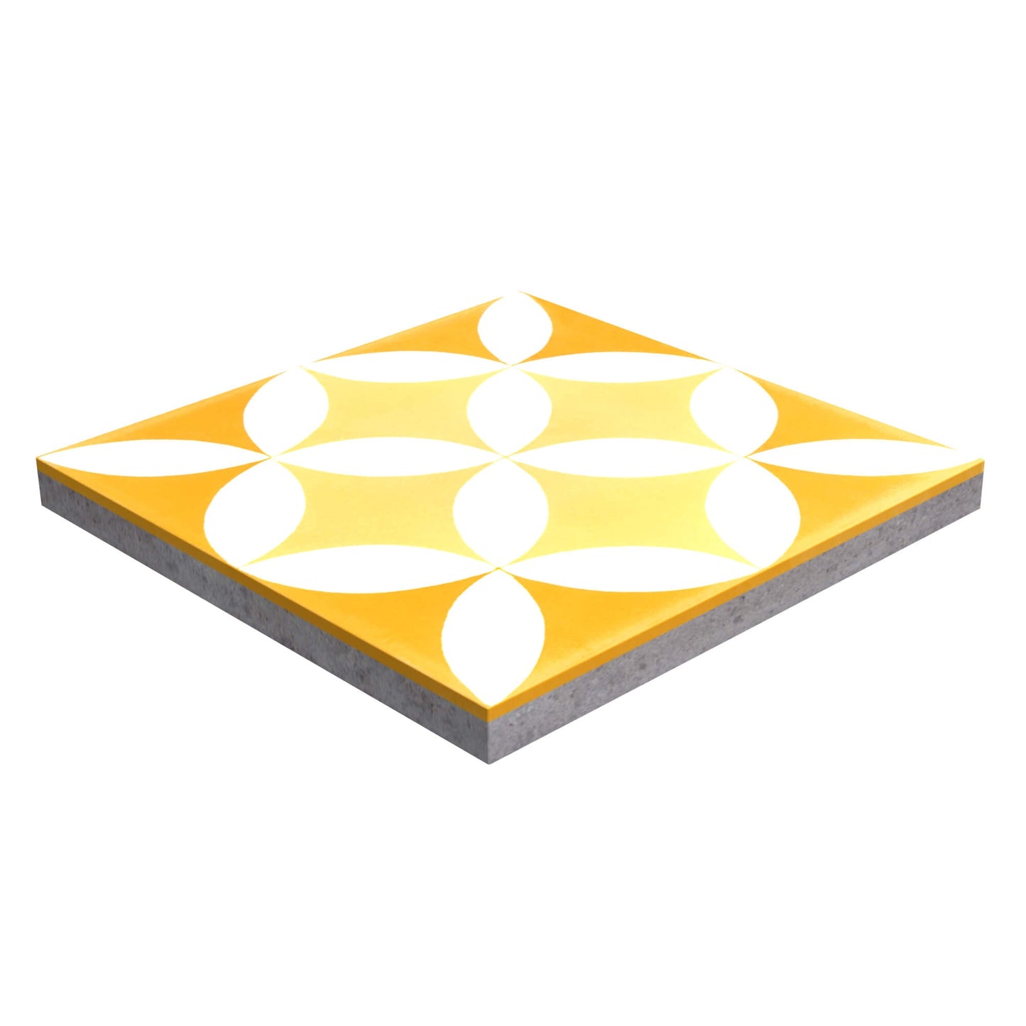 New York Cement Tile N20-062 7704/10 sample: geometric yellow-white circles on gray, ideal for durable flooring.