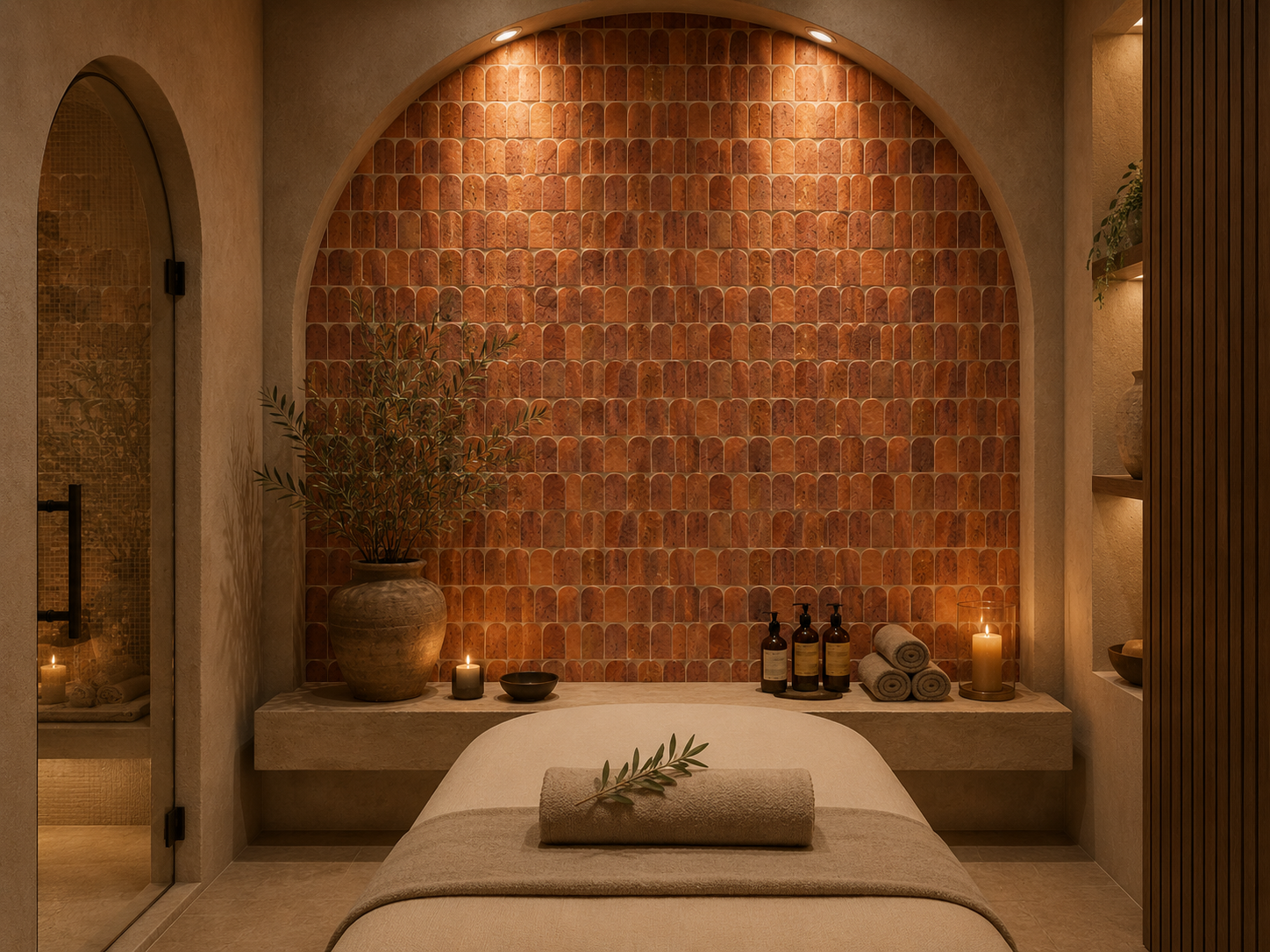 Scarpa I Red Travertine Arch Mosaic Marble Mesh