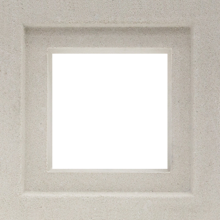 The Arbie Sample by New York Cement Tile centers a blank white square in a textured light gray frame, echoing mid-century style.