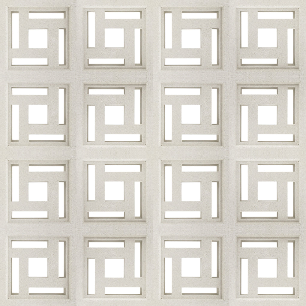 Carabado Sample by New York Cement Tile: square tiles with geometric cutouts, casting decorative, symmetrical shadows.