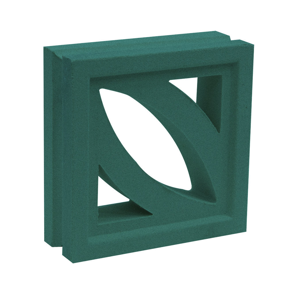 The Coz by New York Cement Tile is a green, square breeze block with a leaf cutout, ideal for modern decorative partitions.