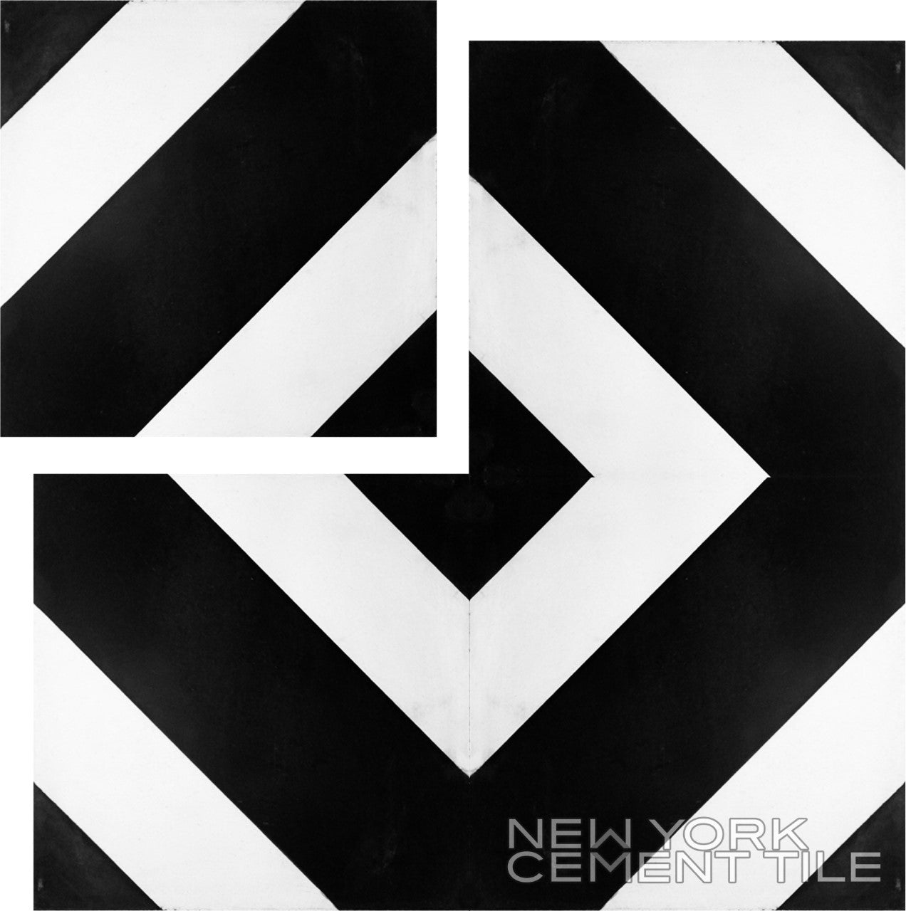 The N20-232 Extra Sample by New York Cement Tile offers bold black and white chevron stripes for a modern, durable floor.