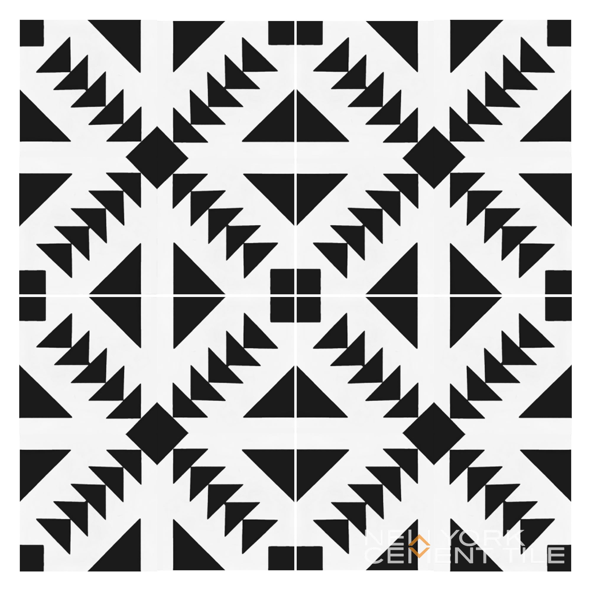 The N20-316 by New York Cement Tile features black & white geometric tiles for durable, symmetrical flooring.