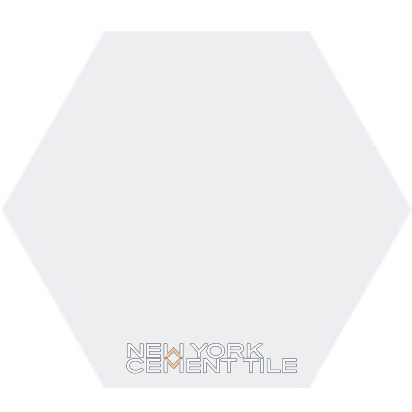 Light gray Solid Hex- WHITE sample tile by New York Cement Tile, featuring the brand name at the bottom center.