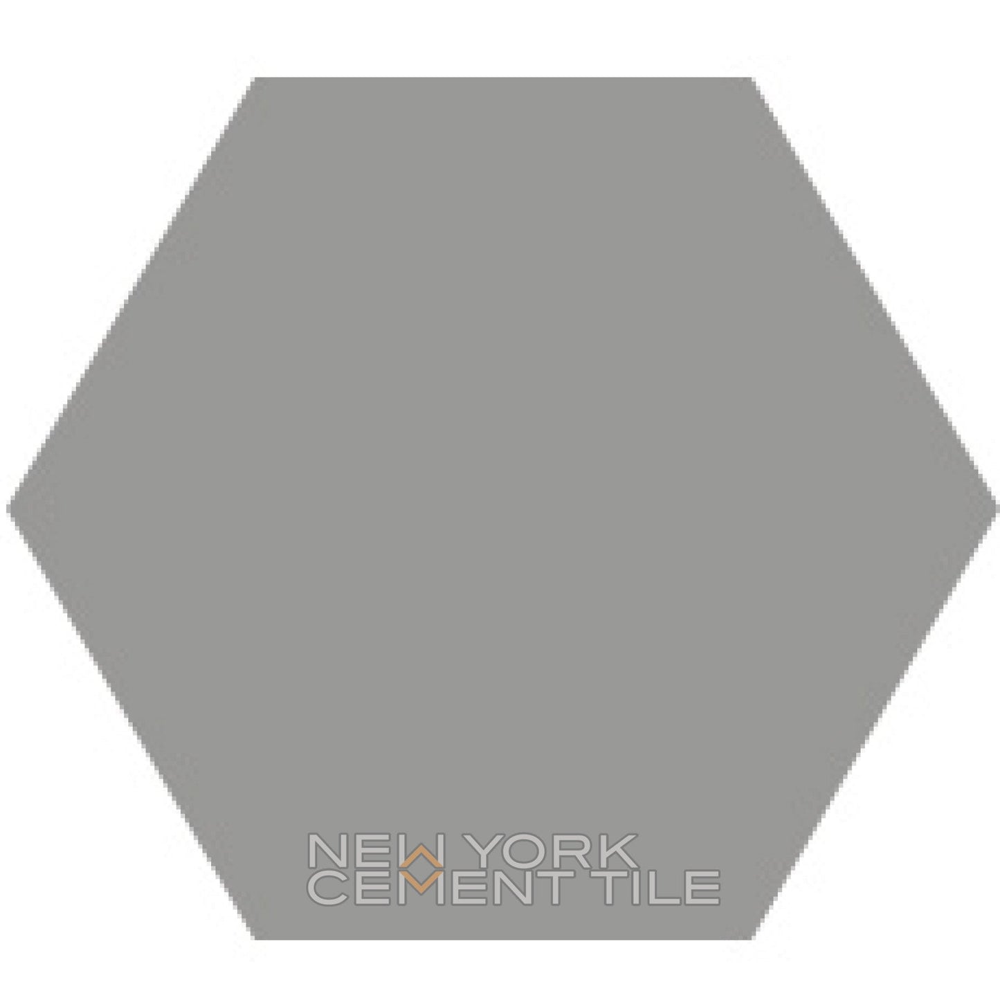 Solid gray hexagonal tile (Sample, Solid Hex-NH23-2207) by New York Cement Tile, logo in light gray at bottom center.