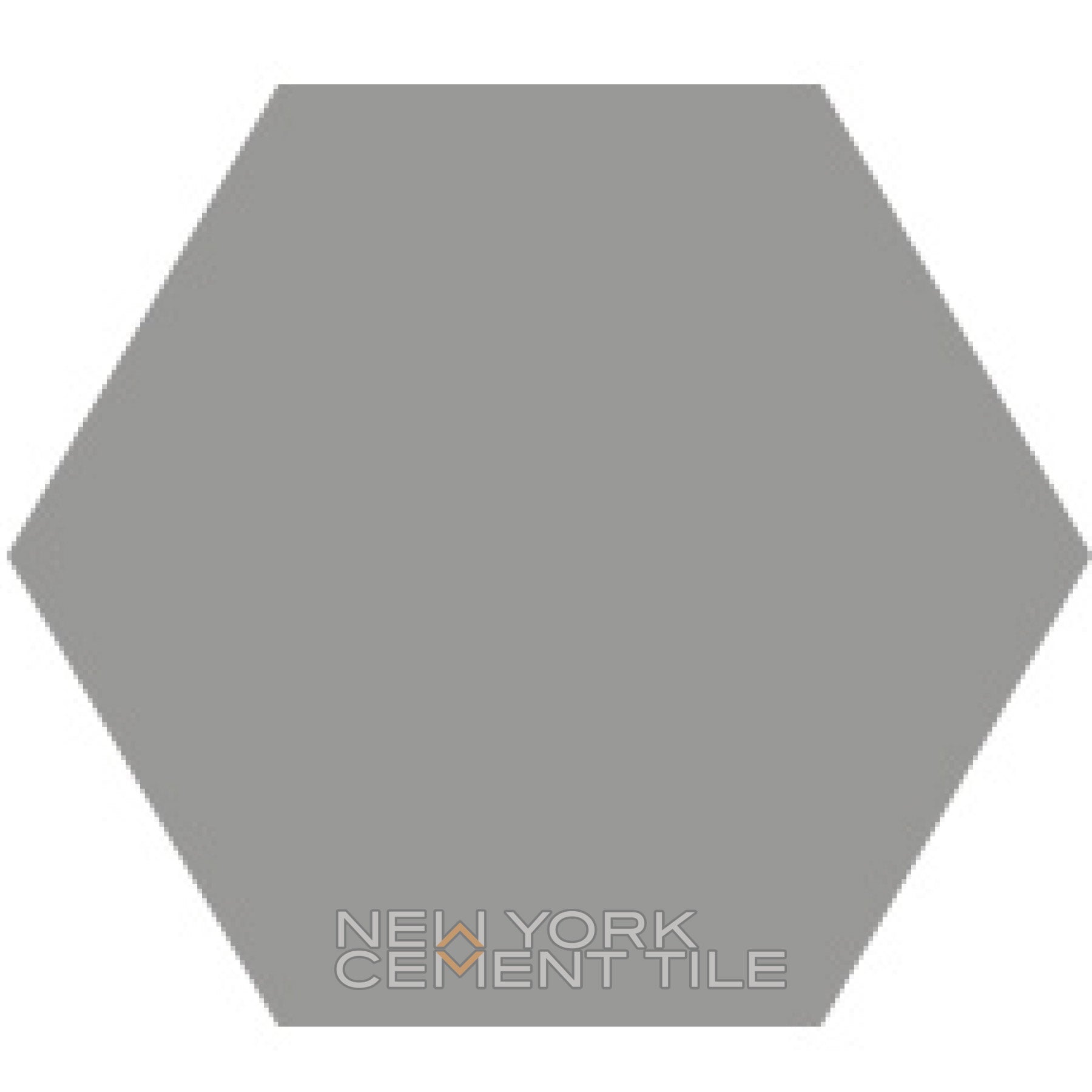 Solid gray hexagonal tile (Sample, Solid Hex-NH23-2207) by New York Cement Tile, logo in light gray at bottom center.