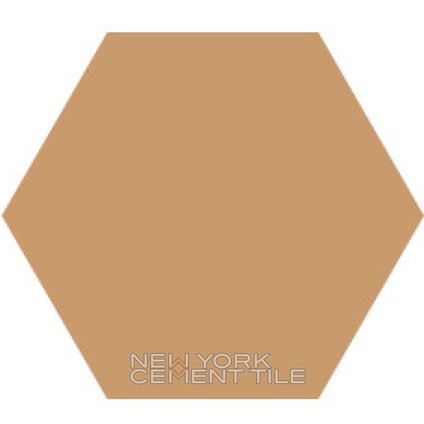 Solid Hex- NH23-7700, Sample by New York Cement Tile: solid brown hexagon tile, brand text in light gray at bottom center.