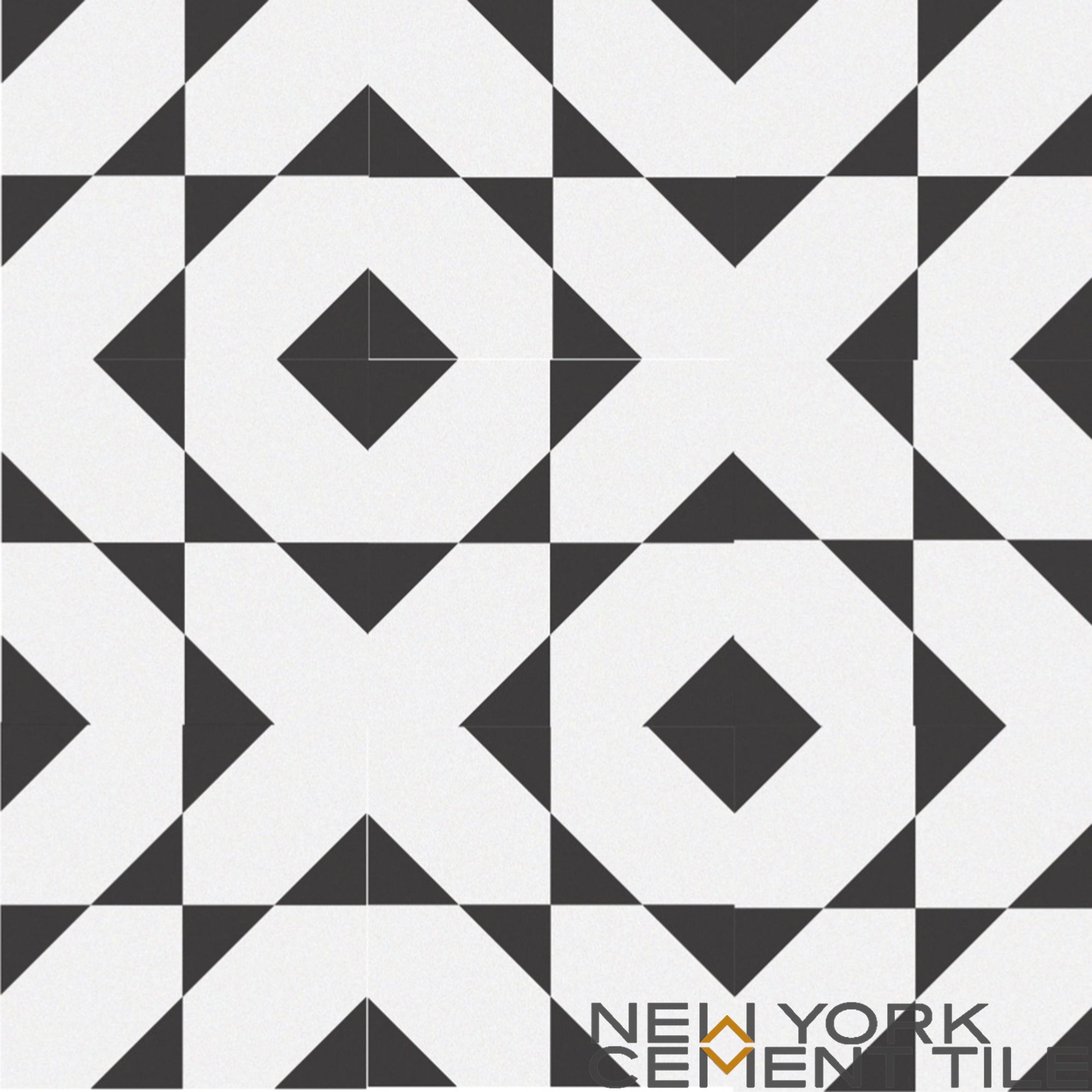 Black and white geometric tile pattern, NL20-4A Sample. New York Cement Tile logo in the bottom right corner.