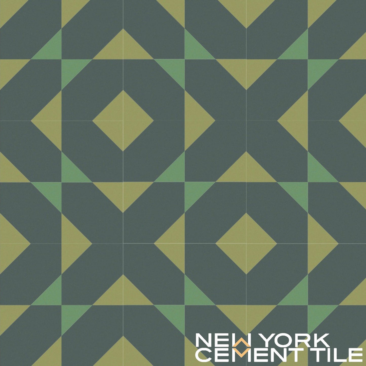 NL20-4B, Sample by New York Cement Tile: green, gold & gray geometric cement tile—ideal for modern designs.