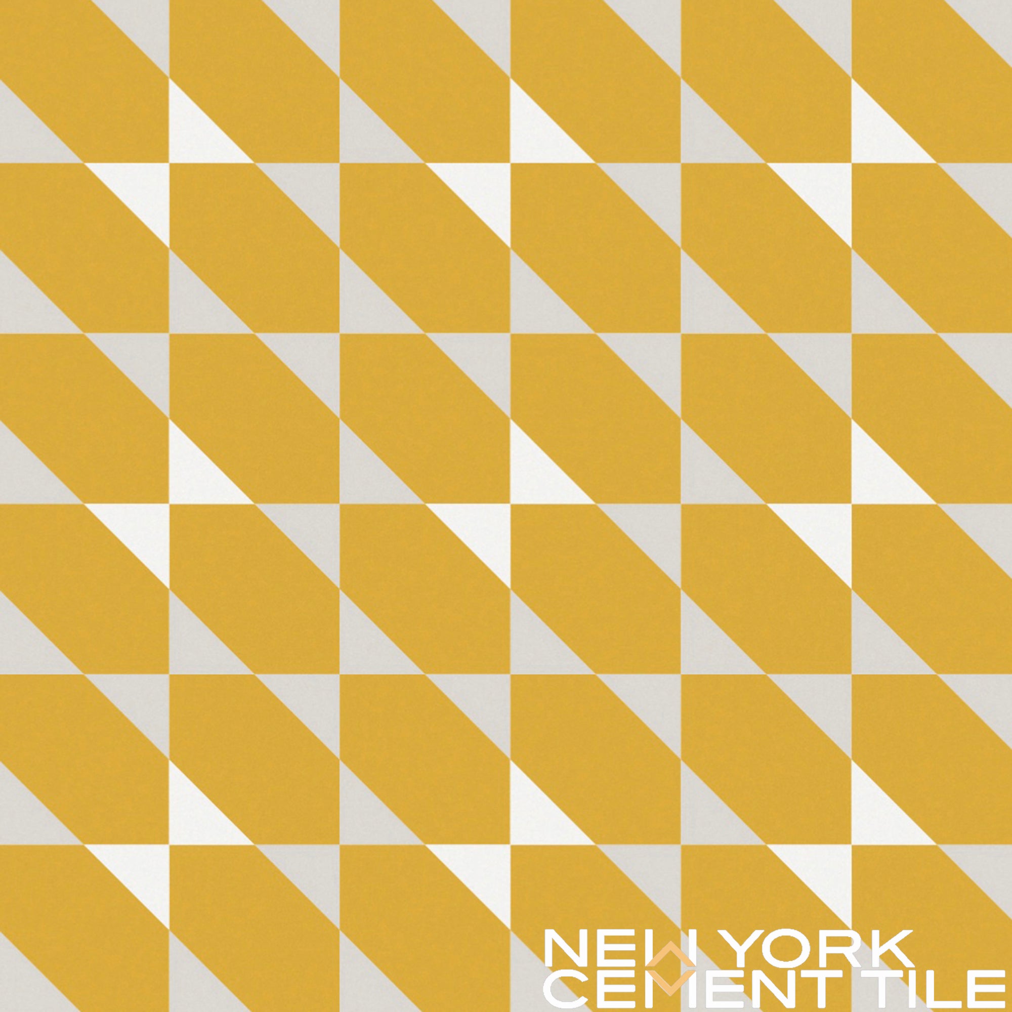NL20-4D: Geometric yellow and white pop art tiles with diagonal lines by New York Cement Tile.