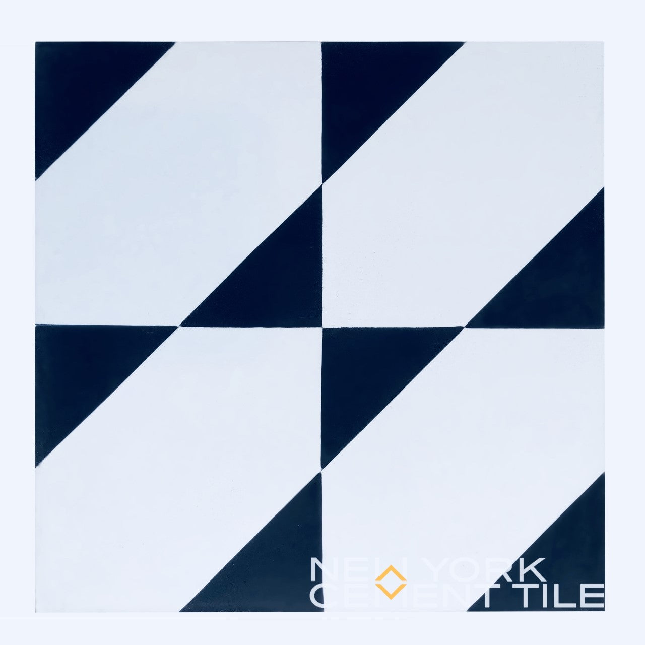 NL20-4A by New York Cement Tile: a black and white geometric diagonal tile. Brand logo at bottom right.