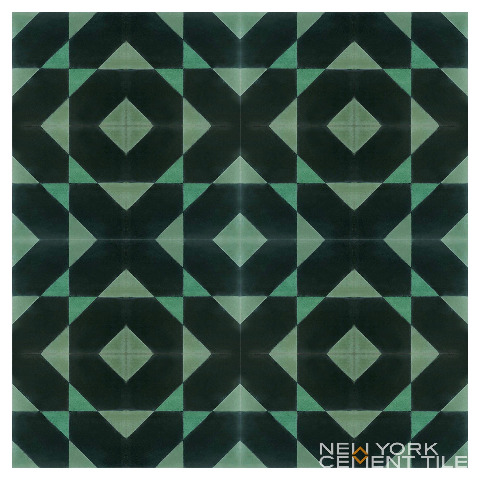 Green and black diamond geometric tile, NL20-4B by New York Cement Tile; a contemporary design.