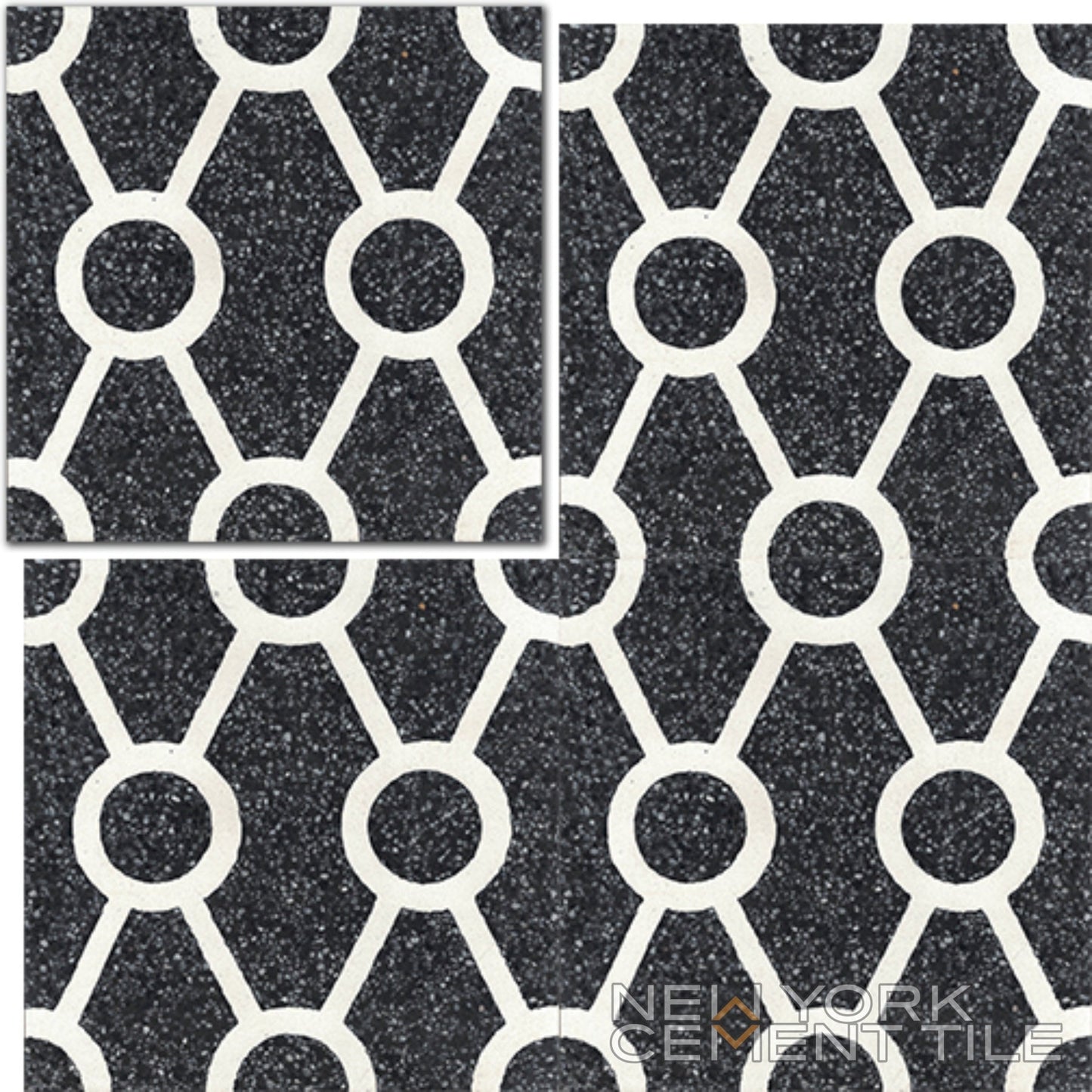 Terrazzo 8X8 - NT20-012 by New York Cement Tile: black tile with white geometric pattern—great for durable flooring.