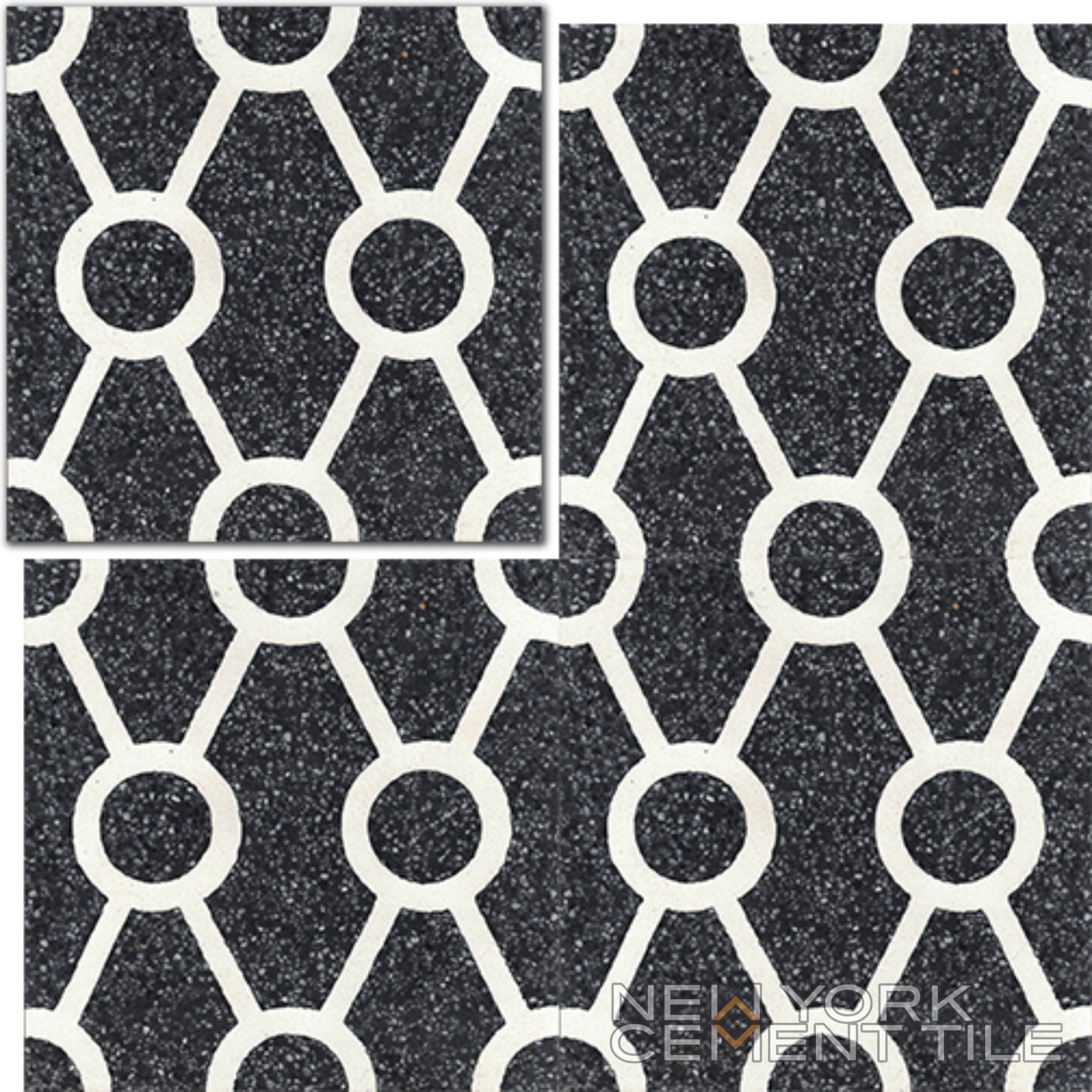Terrazzo 8X8 - NT20-012 by New York Cement Tile: black tile with white geometric pattern—great for durable flooring.