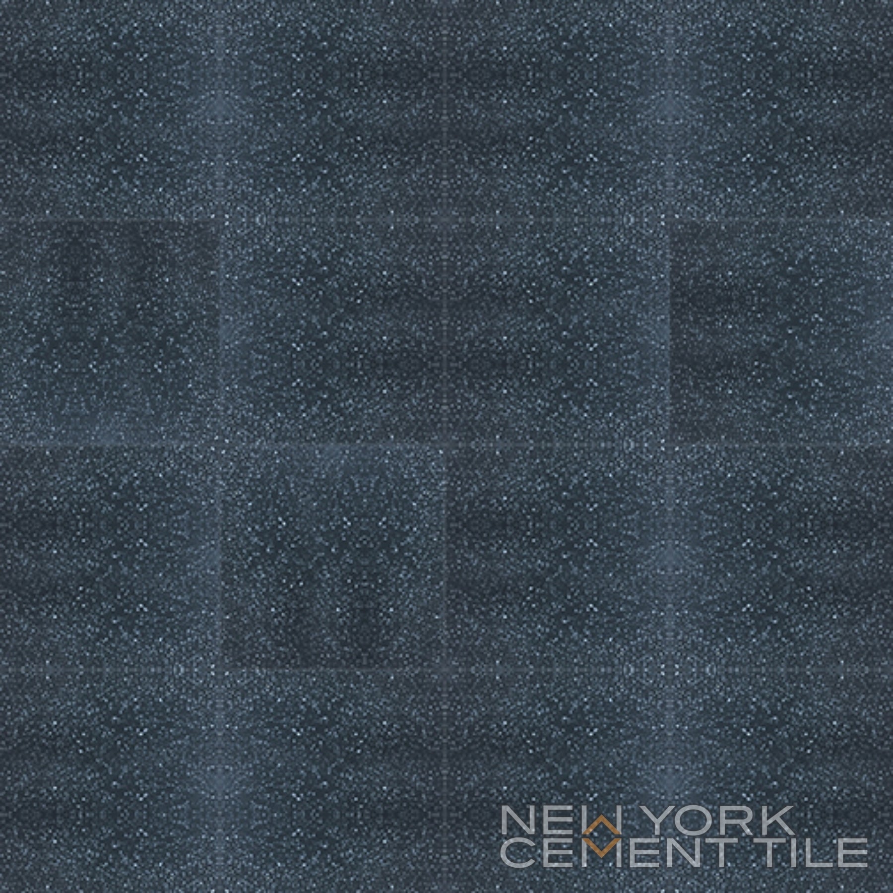 Solid black terrazzo 8x8 tiles by New York Cement Tile, shown in a grid pattern with brand logo in the bottom right.