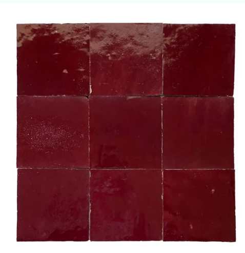 Nine Glazed Sangria tiles by New York Cement Tile, deep red and glossy, arranged 3x3 on a white background.