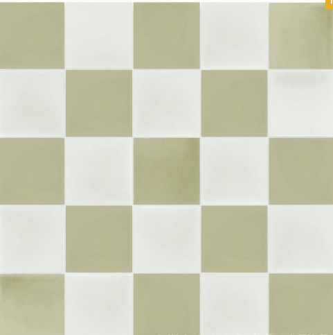 New York Cement Tile's Solid Sage 4X4 creates a classic checkerboard grid with alternating beige and white cement tiles.