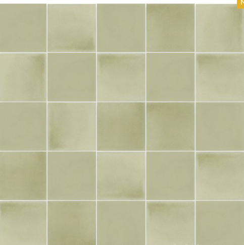 A grid of Solid Sage 4X4 light green tiles by New York Cement Tile, with subtle shading and white grout lines.