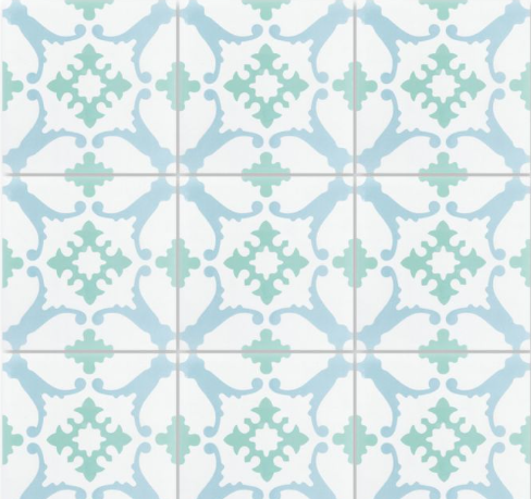 N20-148 Nassau by New York Cement Tile: blue and teal geometric pattern, ideal for unique tiles or durable flooring.