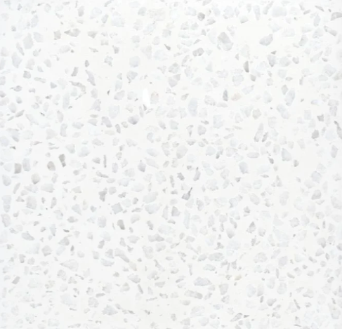The Terrazzo 8x8–Solid White by New York Cement Tile features a mosaic look with light grey and white stone chips.