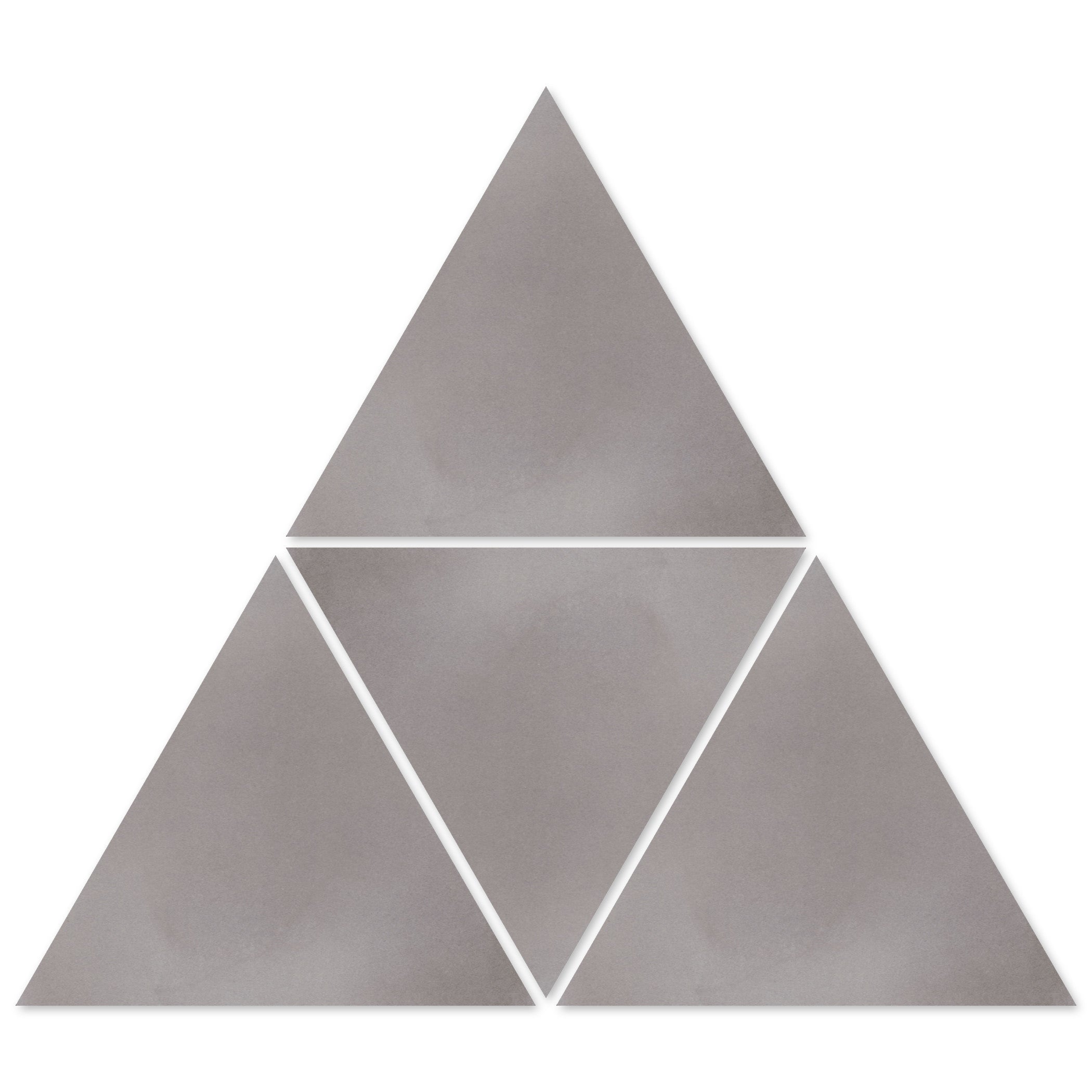 Four 2201-Solid Triangle samples by New York Cement Tile form a geometric triangle with slight gaps between tiles.