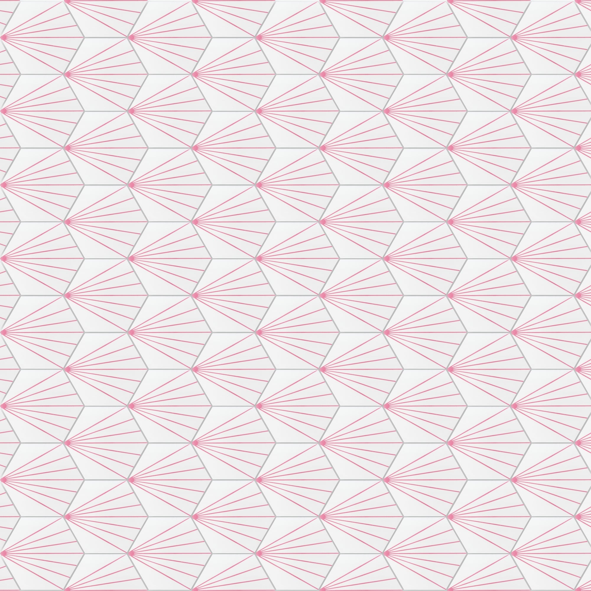 NH23-036 - 5512, Sample by New York Cement Tile features pink-lined hexagons on a white background.