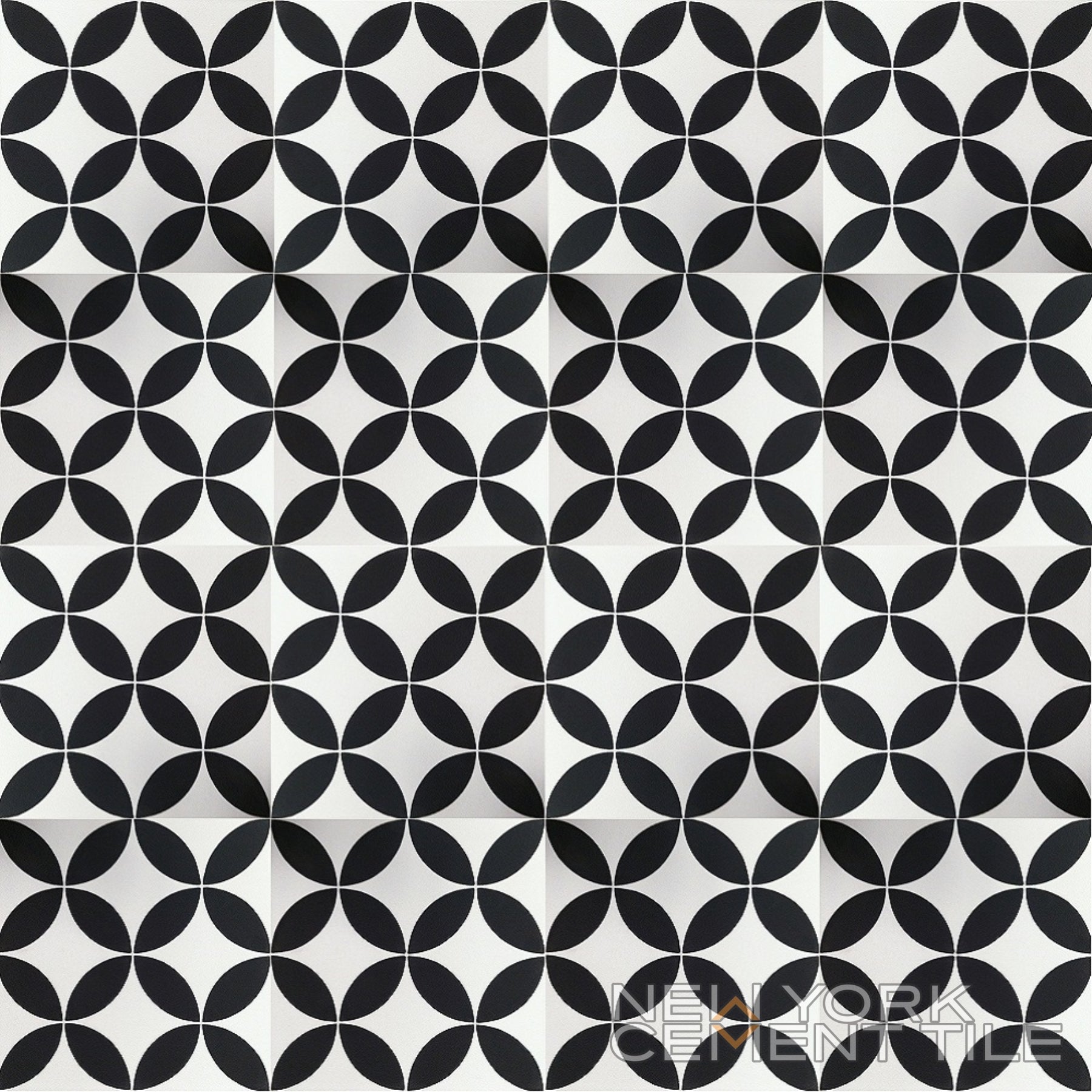 Black and white overlapping circles, geometric cement tile (N20-061, Sample) by New York Cement Tile.