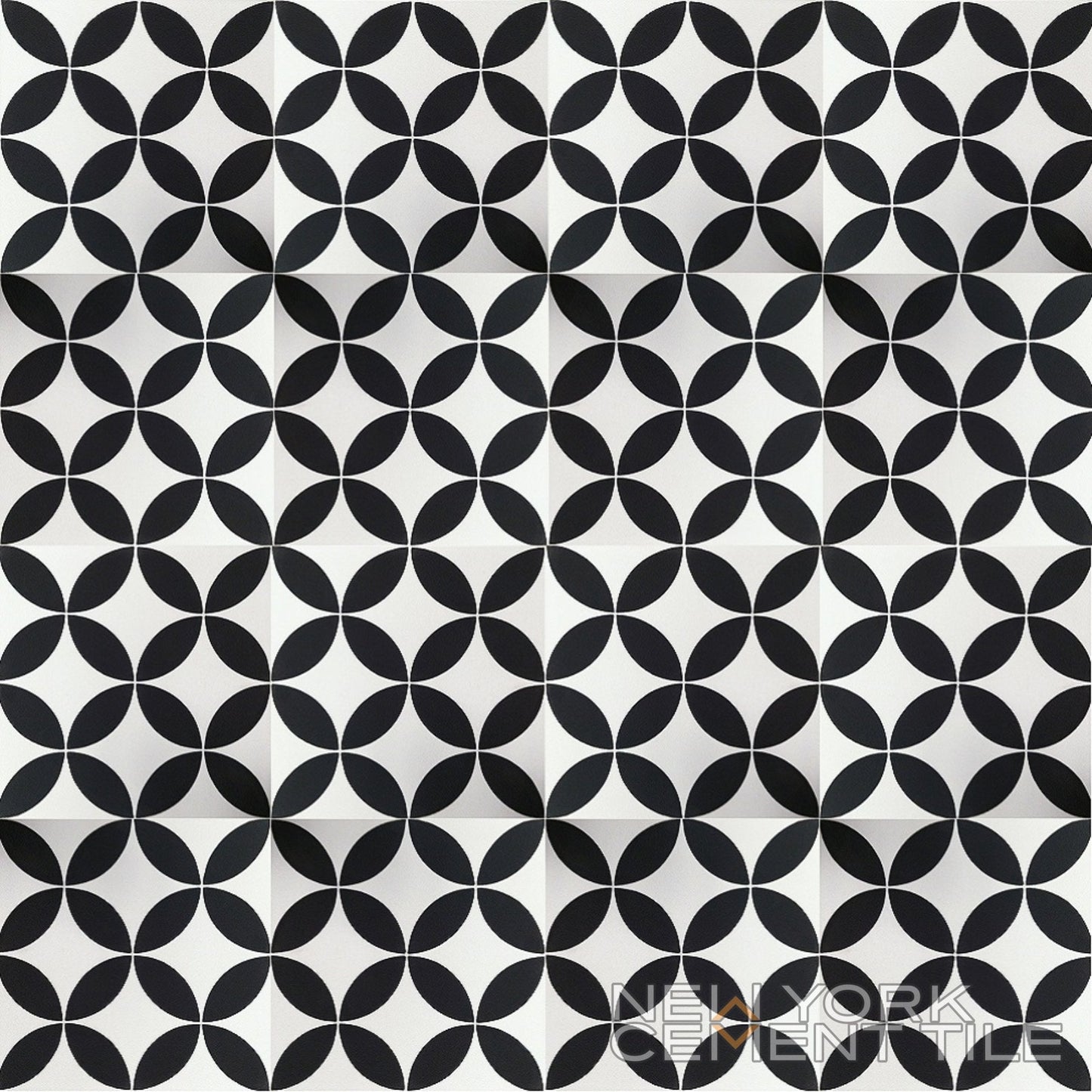 Black and white overlapping circles, geometric cement tile (N20-061, Sample) by New York Cement Tile.