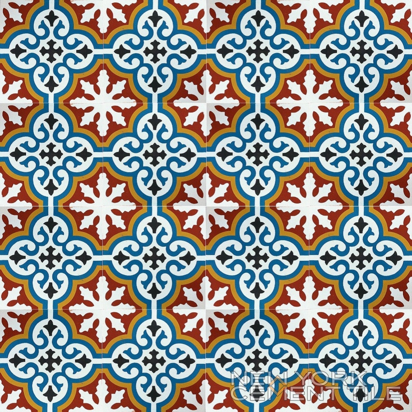 The N20-074C Extra Sample by New York Cement Tile features a colorful, handcrafted geometric tile pattern.