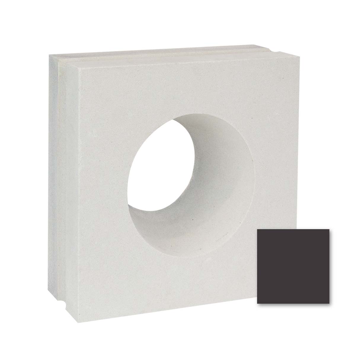 Anegada, Extra Sample by New York Cement Tile: square white mid-century concrete block with circle hole & small black square.