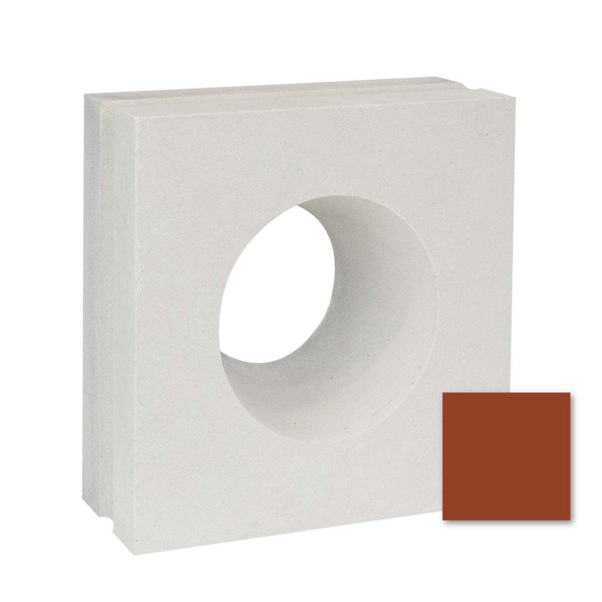 The Gada by New York Cement Tile is a square white mid-century screen with a circular hole; brown color swatch shown.