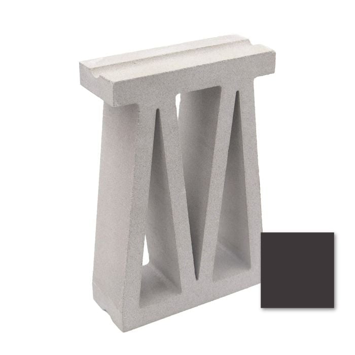 The Bara, Extra Sample by New York Cement Tile is a hollow trapezoidal breeze block with diagonal beams and a dark gray swatch.