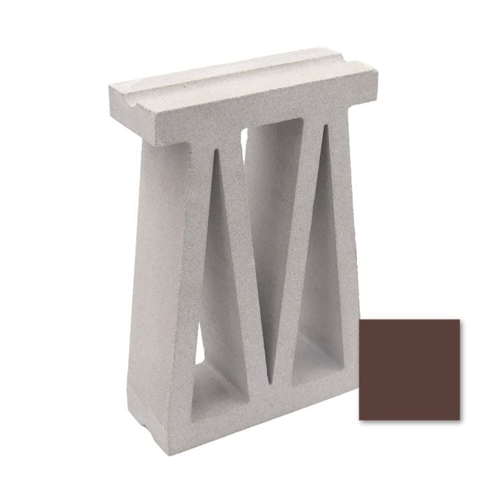 Bara, Sample by New York Cement Tile: gray T-shaped breeze block with triangular cutouts, shown with a brown swatch.