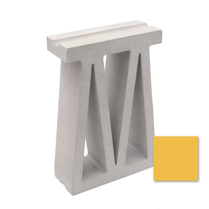 The New York Cement Tile Bara sample evokes mid-century modern style beside a yellow swatch on white.