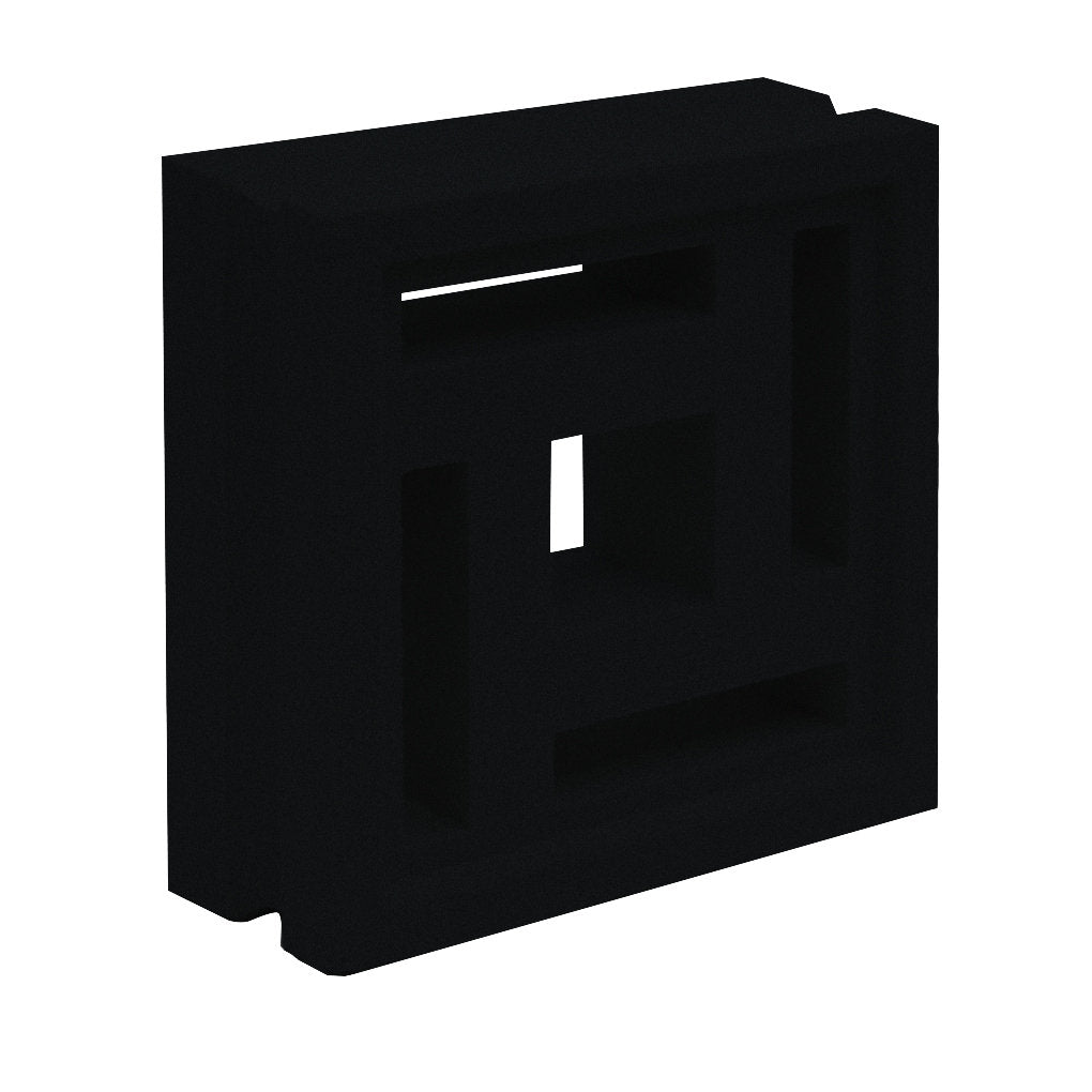 The New York Cement Tile Barbados - NBB-012, Extra Sample is a black breeze block with symmetrical geometric cutouts.