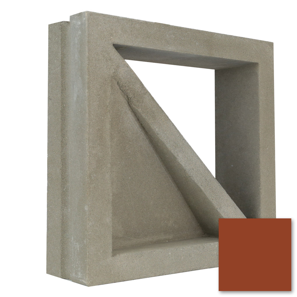 The Large Bermy Sample by New York Cement Tile is a square breeze block with a diagonal divider; brown swatch bottom right.
