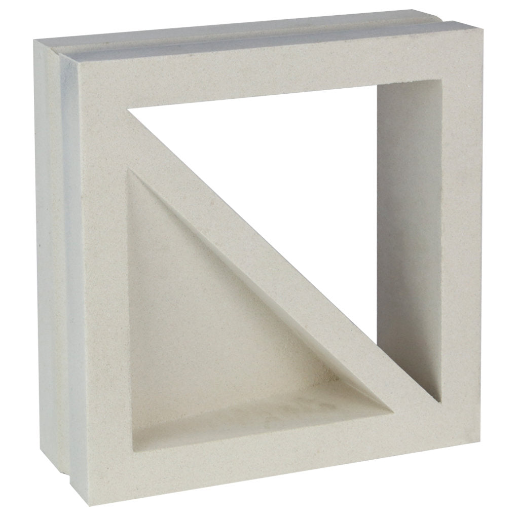 The Large Bermy Sample by New York Cement Tile is a square white breeze block with a diagonal divider for stylish privacy screens.
