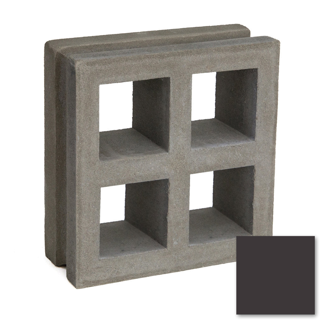 The Borneo, Extra Sample by New York Cement Tile is a gray concrete block with four square openings for stylish partitions.