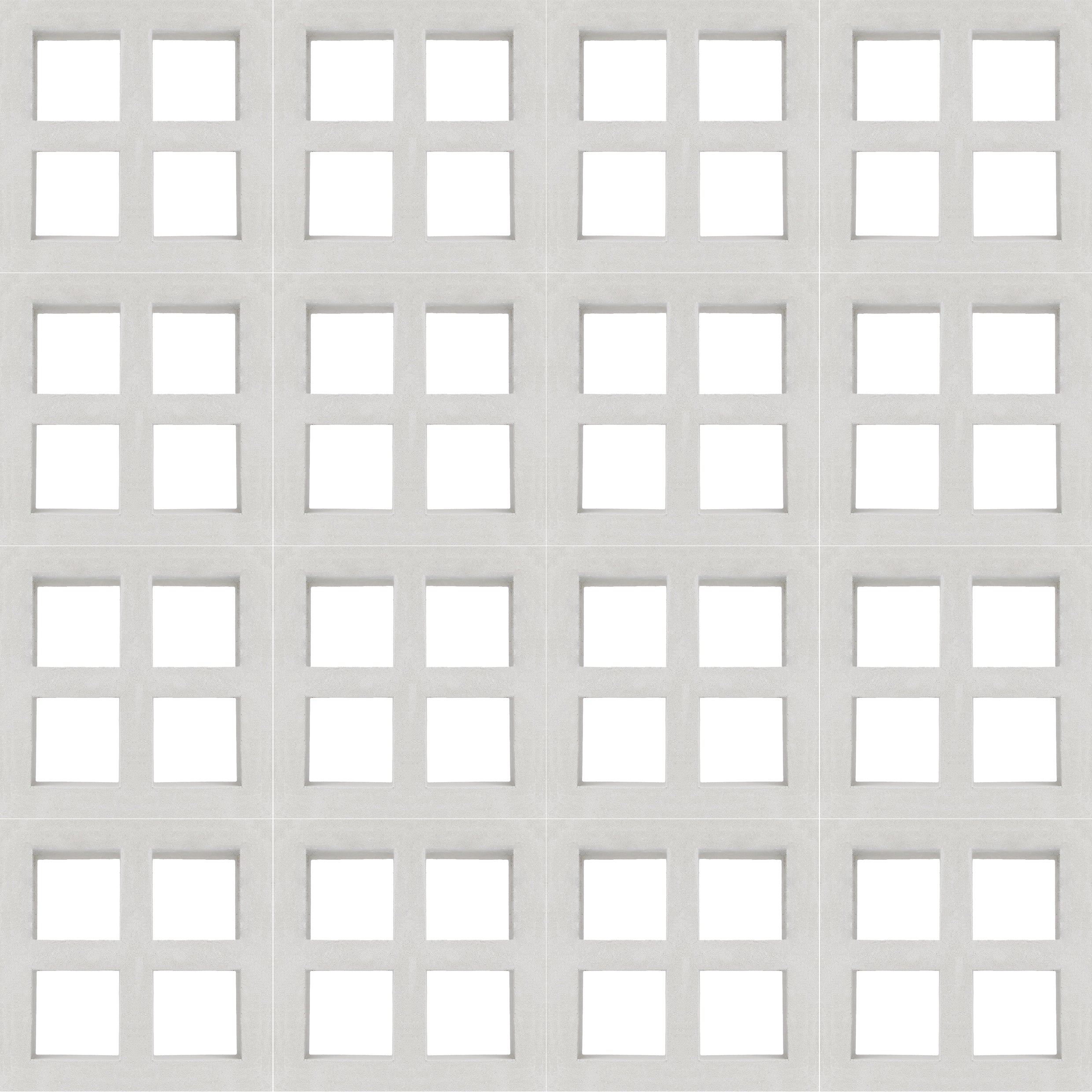 A grid of square, white frames on light gray recalls mid-century style in the Borneo Extra Sample by New York Cement Tile.