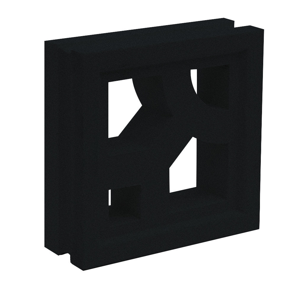 The Caprina Sample by New York Cement Tile is a black geometric breeze block, ideal for decorative partitions or privacy screens.