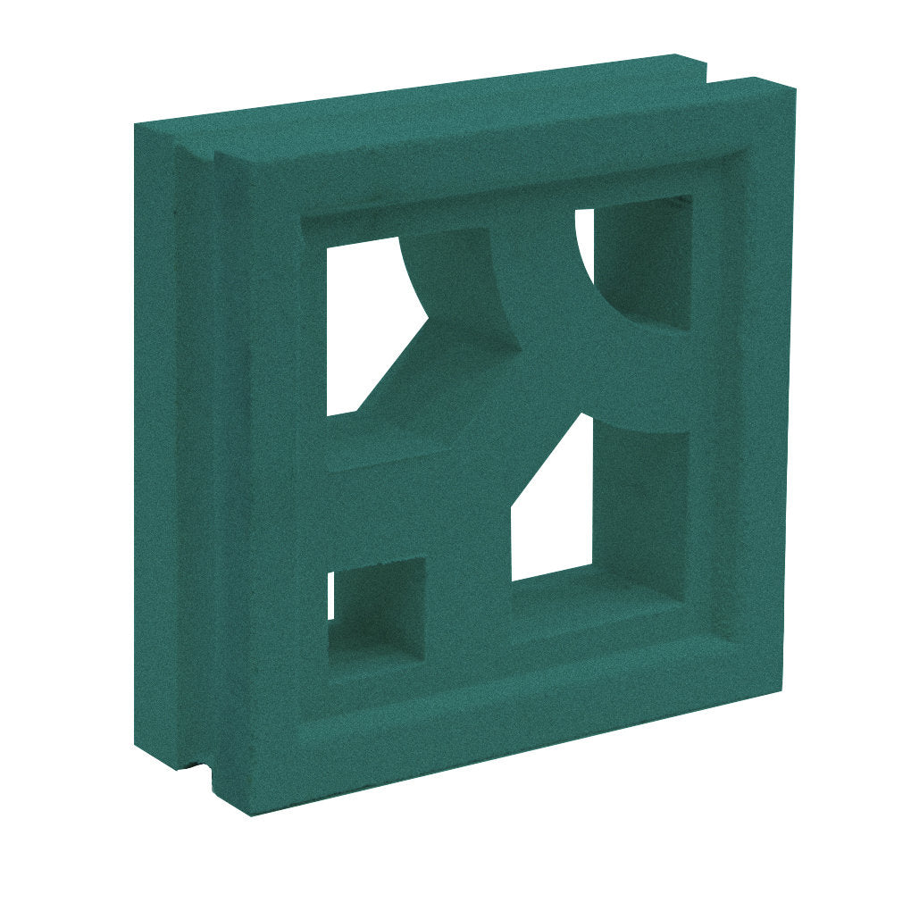The Caprina Sample by New York Cement Tile is a green breeze block with geometric cut-outs for stylish privacy screens.
