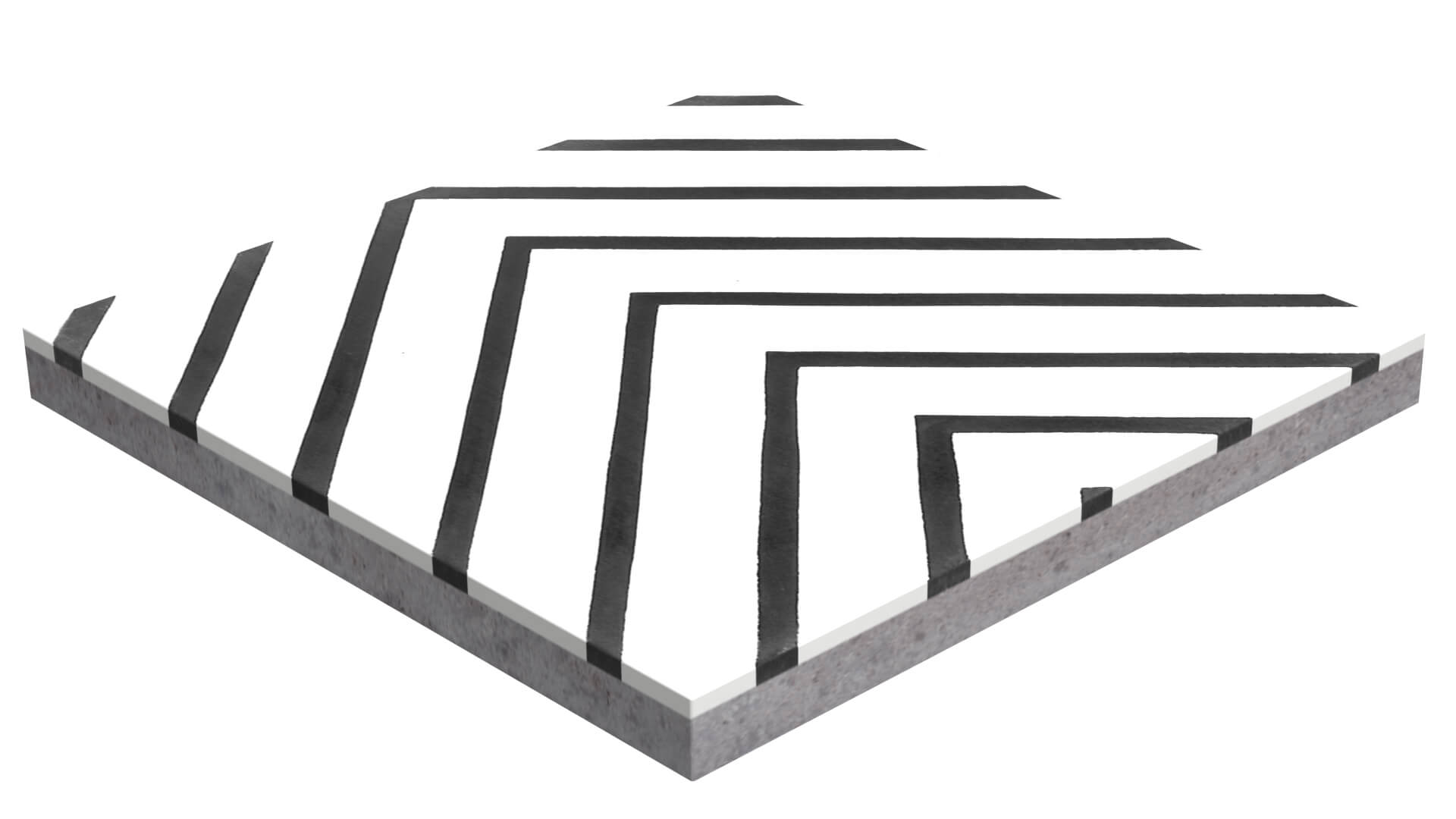 The N20-437 B&W by New York Cement Tile features black and white zigzag lines on a square, durable cement tile.
