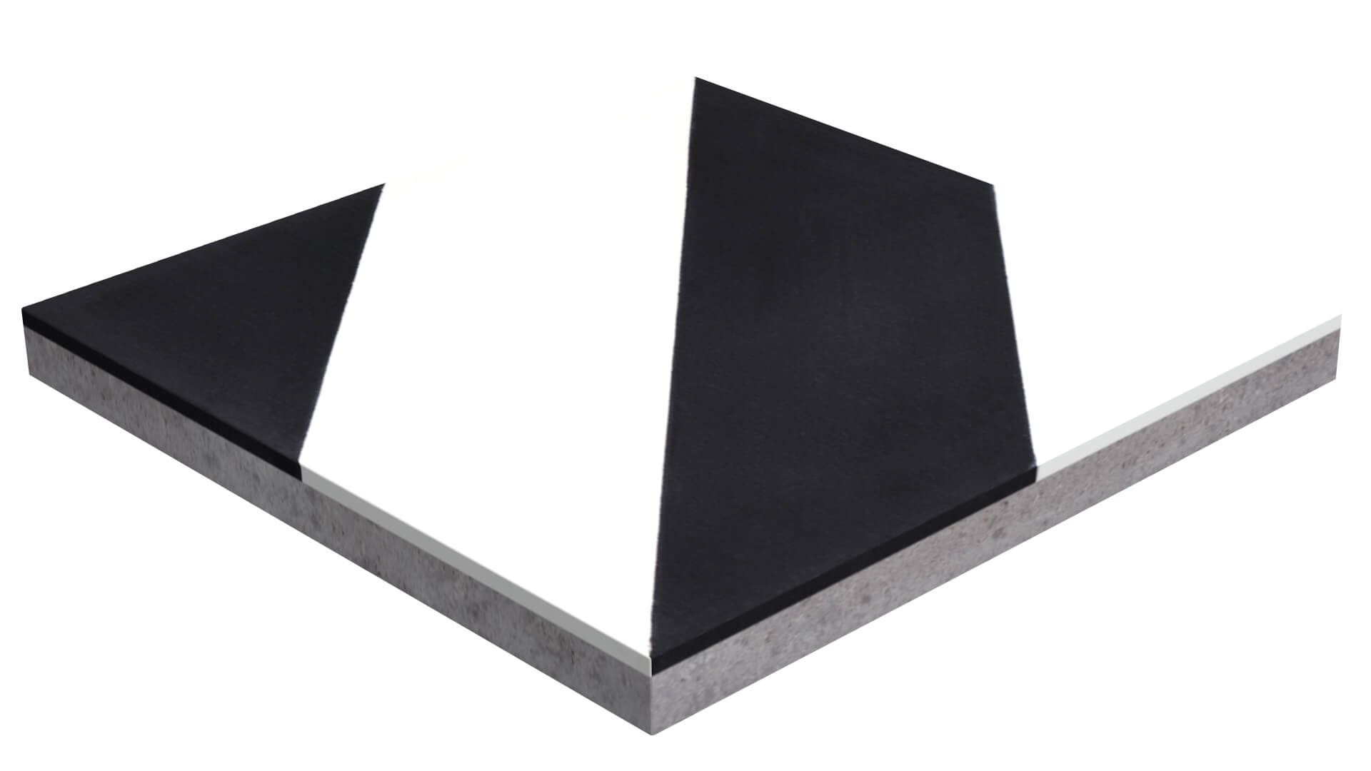 The N20-215 B&N by New York Cement Tile is a square tile with black and white geometric shapes and a concrete-like edge.