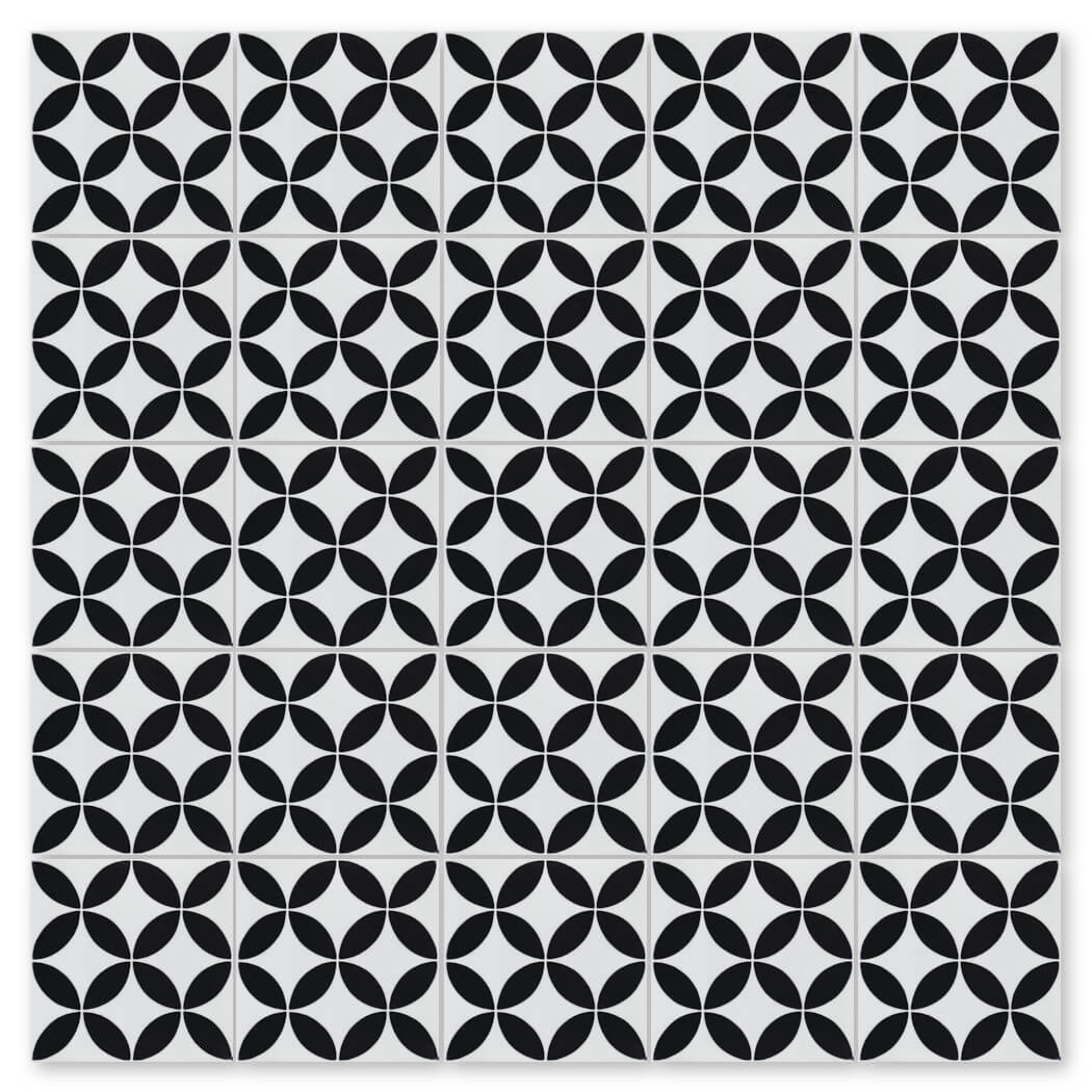 The N20-061 White Sample by New York Cement Tile offers durable, handcrafted black and white flooring.
