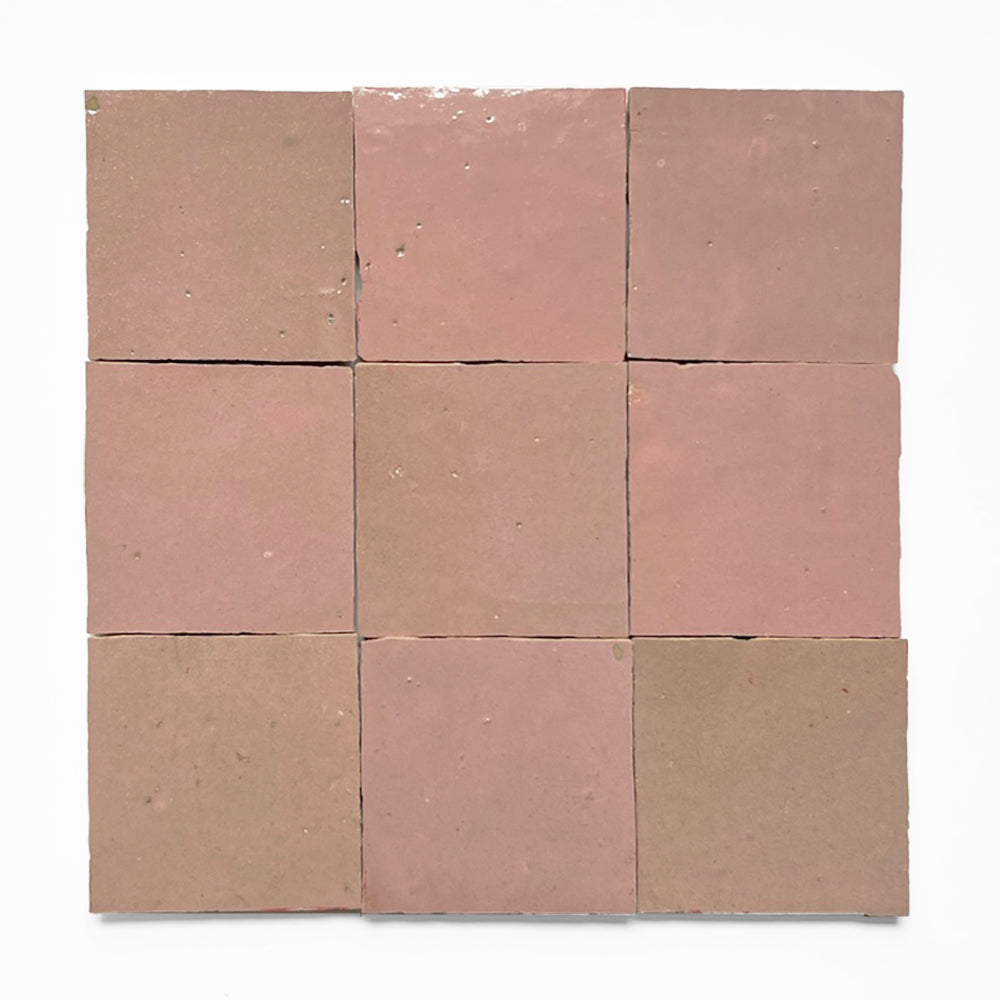 Nine Warm Peach tiles by New York Cement Tile, arranged 3x3 on a white background.