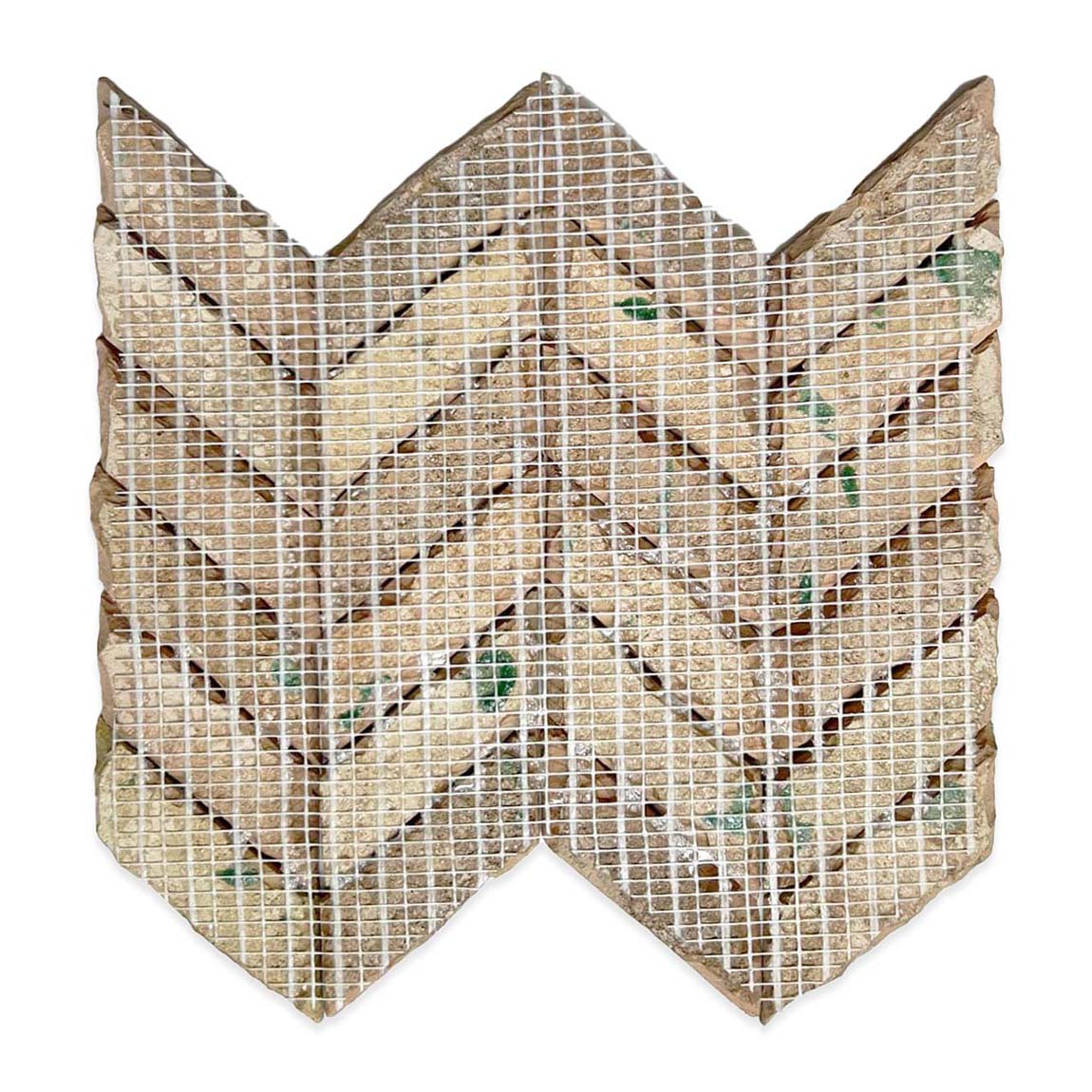 Forest Green Chevron Mosaic Mat sample by New York Cement Tile, seen from above on a white background.