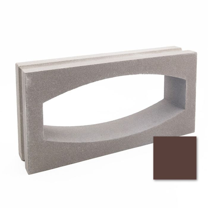 Gili Rectangular, Sample by New York Cement Tile; brown hollow block with oval opening and brown color swatch in corner.