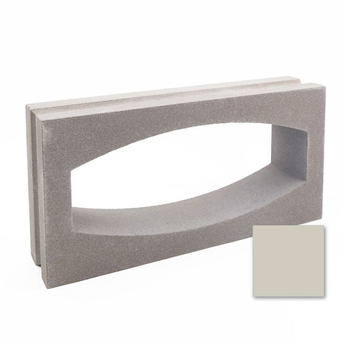 Gili Rectangular Sample by New York Cement Tile: gray concrete block with curved cutout and solid color sample.